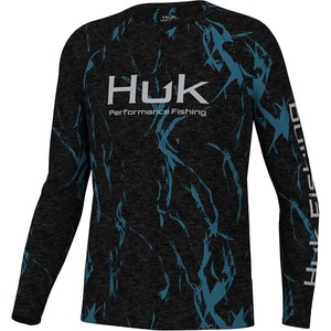 HUK Kids Pursuit Pattern Long Sleeve Shirt, Fishing Shirt for Kids(Kelp Wash Heather – Black)