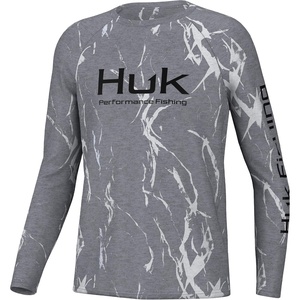 HUK Kids Pursuit Pattern Long Sleeve Shirt, Fishing Shirt for Kids(Kelp Wash Heather – Volcanic Ash)