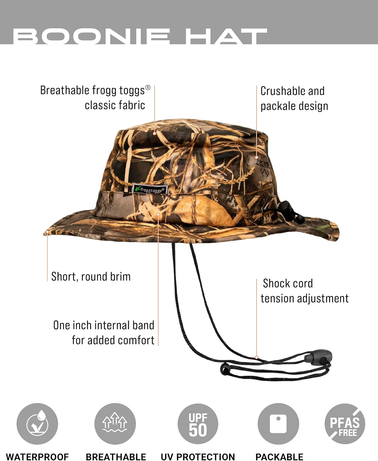 image:imageFROGG TOGGS Boonie Hat Fishing hat Offers Waterproof Breathable Sun ProtectionRealtree Max7