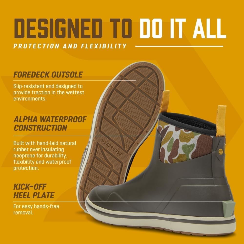 image:imageLaCrosse Alpha Deck Boot 6Inch Waterproof Shoes for Men SlipResistant Outsole amp Deck Boots for Men QuickDry AirCirc Lining amp Fishing ShoesBlack OliveCamo
