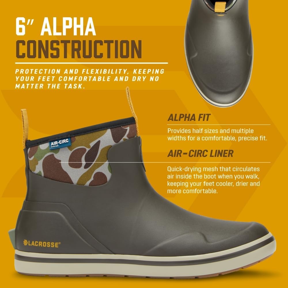 image:imageLaCrosse Alpha Deck Boot 6Inch Waterproof Shoes for Men SlipResistant Outsole amp Deck Boots for Men QuickDry AirCirc Lining amp Fishing ShoesBlack OliveCamo