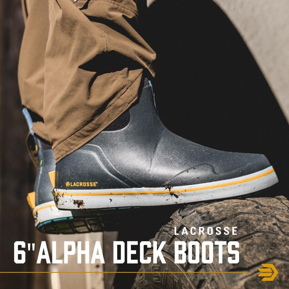 image:imageLaCrosse Alpha Deck Boot 6Inch Waterproof Shoes for Men SlipResistant Outsole amp Deck Boots for Men QuickDry AirCirc Lining amp Fishing ShoesDark Shadow