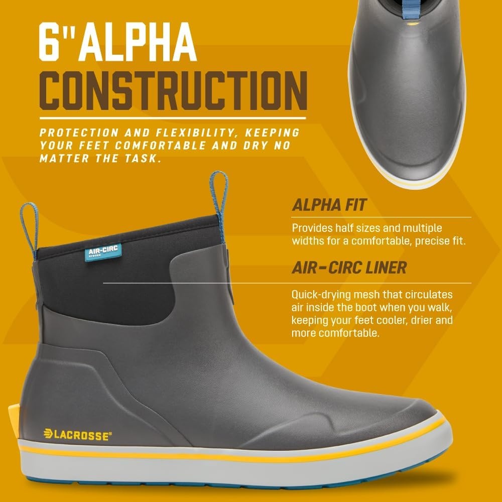image:imageLaCrosse Alpha Deck Boot 6Inch Waterproof Shoes for Men SlipResistant Outsole amp Deck Boots for Men QuickDry AirCirc Lining amp Fishing ShoesDark Shadow
