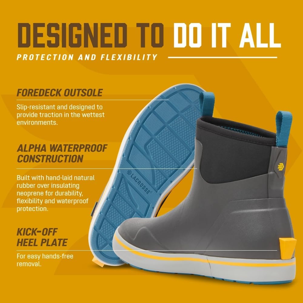 image:imageLaCrosse Alpha Deck Boot 6Inch Waterproof Shoes for Men SlipResistant Outsole amp Deck Boots for Men QuickDry AirCirc Lining amp Fishing ShoesDark Shadow