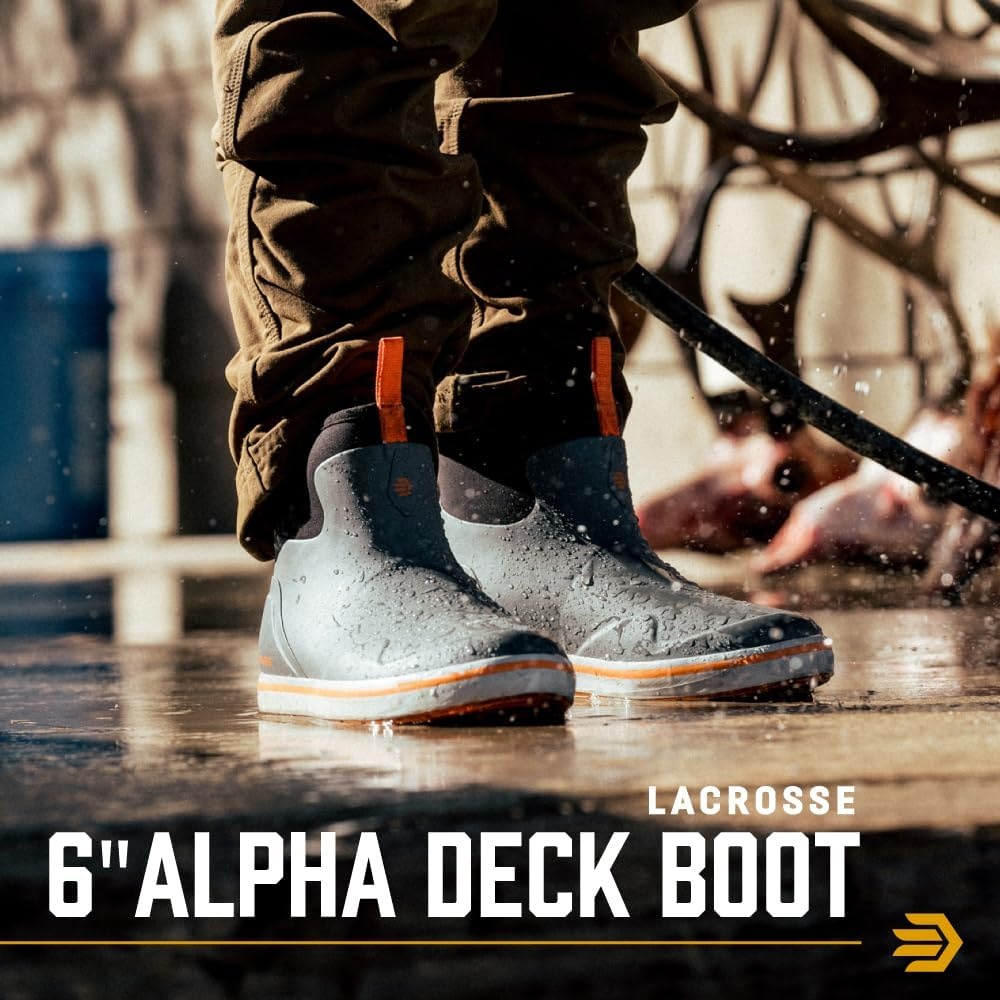 image:imageLaCrosse Alpha Deck Boot 6Inch Waterproof Shoes for Men SlipResistant Outsole amp Deck Boots for Men QuickDry AirCirc Lining amp Fishing ShoesGrayOrange