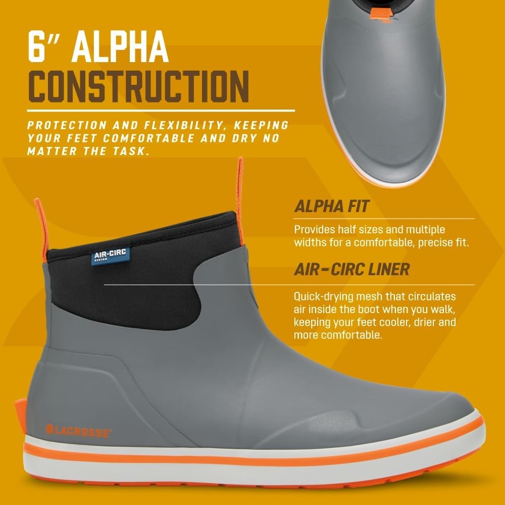 image:imageLaCrosse Alpha Deck Boot 6Inch Waterproof Shoes for Men SlipResistant Outsole amp Deck Boots for Men QuickDry AirCirc Lining amp Fishing ShoesGrayOrange