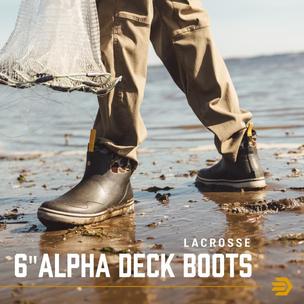 image:imageLaCrosse Alpha Deck Boot 6Inch Waterproof Shoes for Men SlipResistant Outsole amp Deck Boots for Men QuickDry AirCirc Lining amp Fishing ShoesMossy Oak Original Bottomland