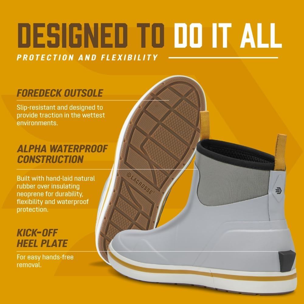 image:imageLaCrosse Alpha Deck Boot 6Inch Waterproof Shoes for Men SlipResistant Outsole amp Deck Boots for Men QuickDry AirCirc Lining amp Fishing ShoesWild Dove