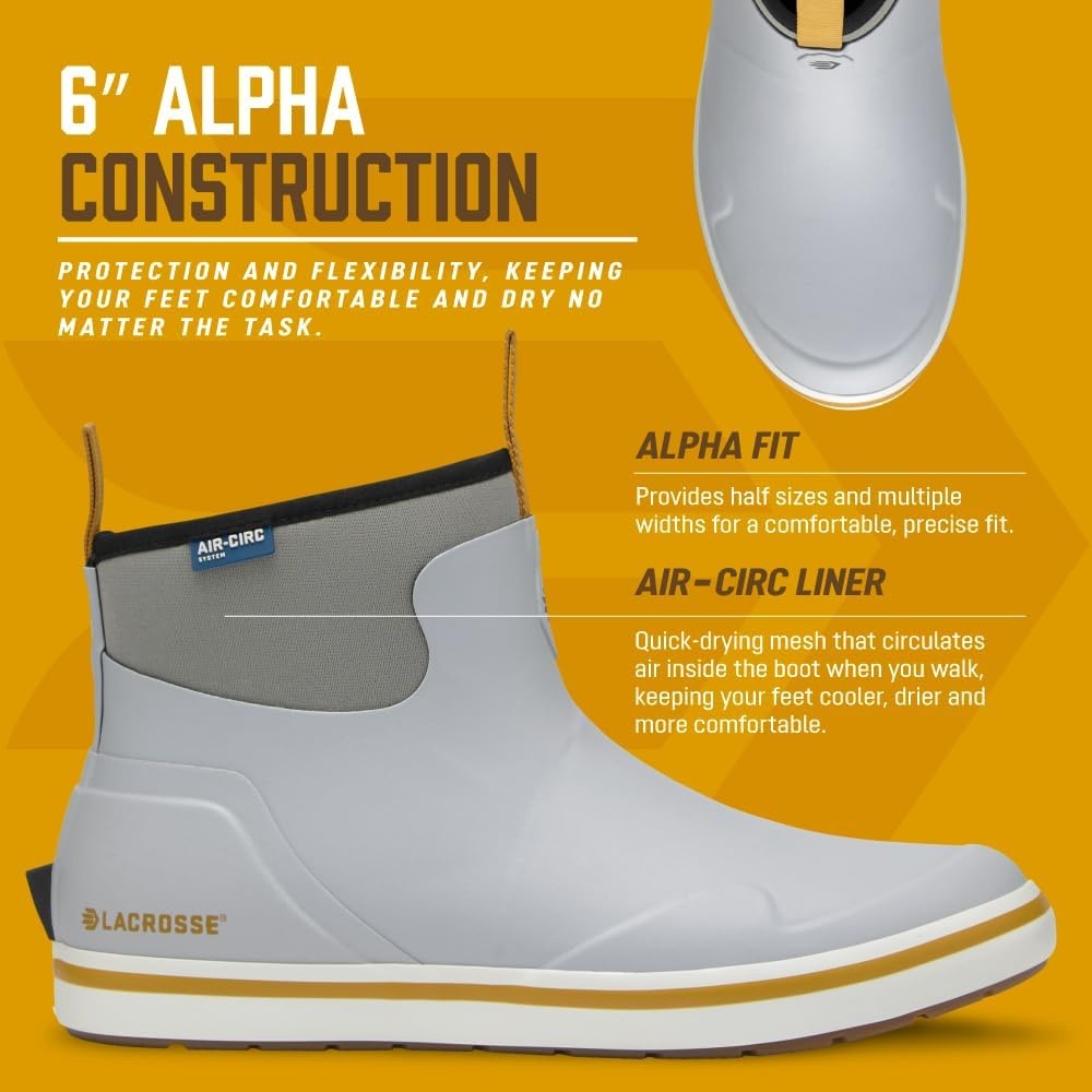 image:imageLaCrosse Alpha Deck Boot 6Inch Waterproof Shoes for Men SlipResistant Outsole amp Deck Boots for Men QuickDry AirCirc Lining amp Fishing ShoesWild Dove