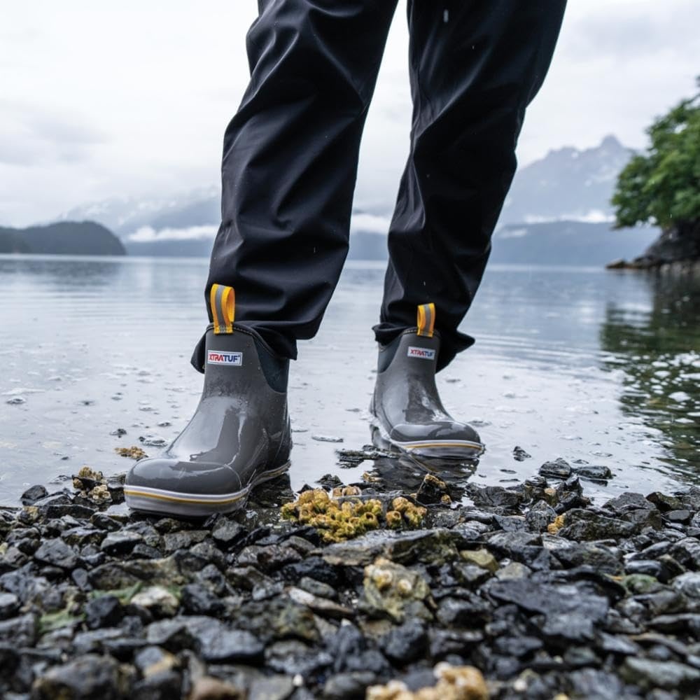 image:imageXtratuf 6 Mens Ankle Deck Boot Lightweight 100 Waterproof Rubber Footwear NonMarking SlipResistant Outsole MoistureWicking LinerGrayYellow